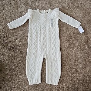 Oshkosh Bgosh, baby girl ivory cable knit one-piece sweater 18M NEW